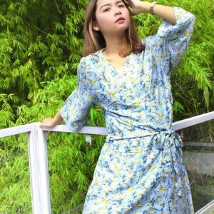Blue Tropical Pattern Robes, Rayon Robe